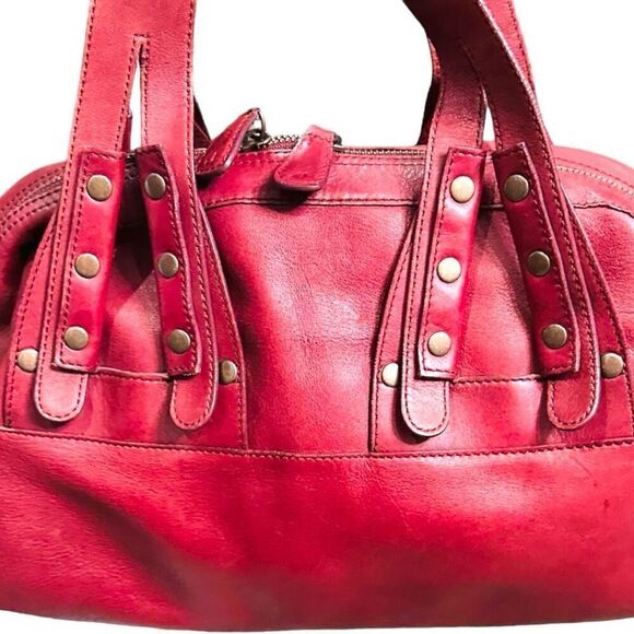 MARC BY MARC JACOBS Red Burgandy Leather Satchel Shoulder Bag Studs Designer Lux - Picture 5 of 8